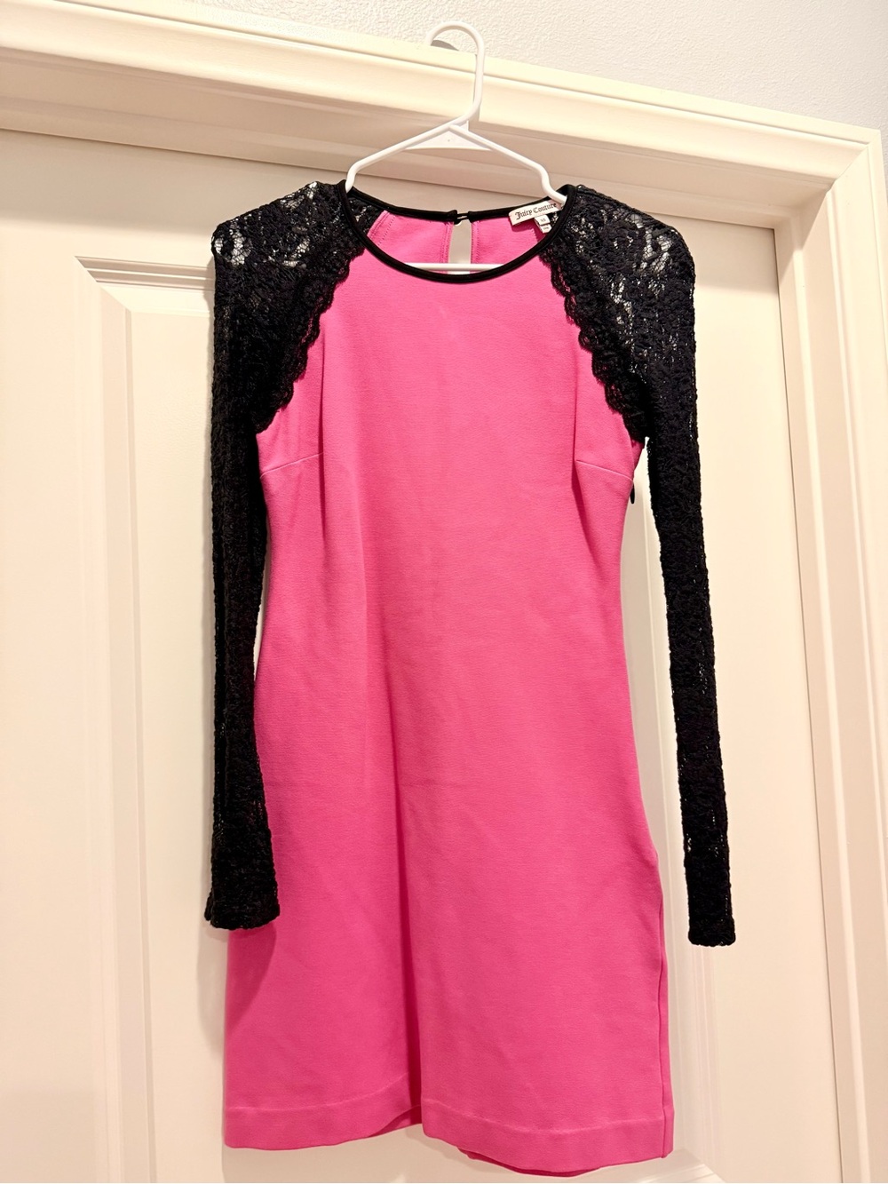 Juicy Couture Pink Black Lace Long Sleeve Mini Dress XS